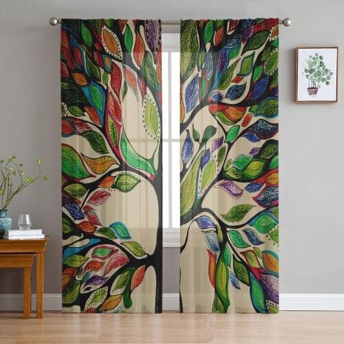 Leaves Abstract Tree Of Life Sheer Curtains for Living Room Modern Voile Curtain Bedroom Tulle Curtains Window Drapes Decor