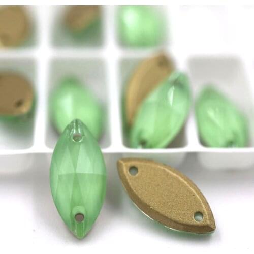 High quality 7x15mm flatback glass sew on rhinestones Leaf shape Olive Mocha crystal rhinestones diy clothing accessories