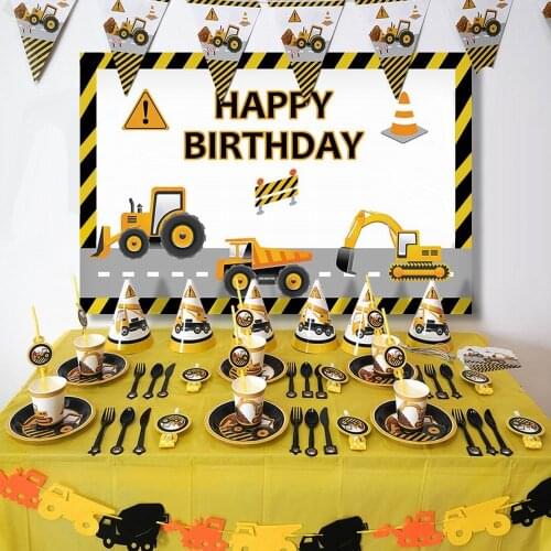 Construction Tractor Theme Excavator Inflatable Balloons Truck Vehicle Banners Baby Shower Kids Boys Birthday Party Supplies