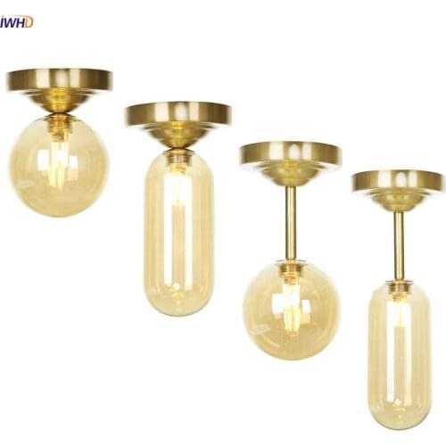 IWHD Copper Little Glass Ball Ceiling Lights Living Room Kitchen Plafonnier LED Nordic Style Ceiling Lamps Lamparas De Techo LED