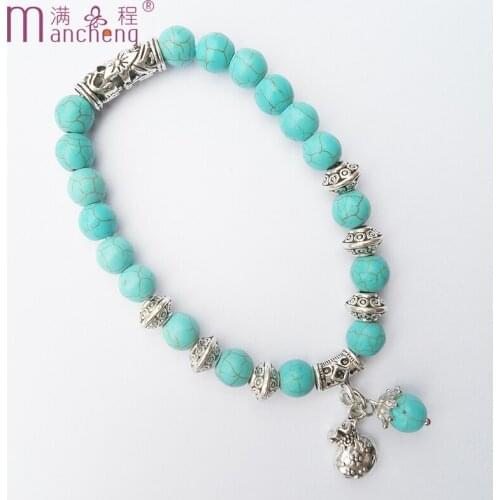 Good Luck Vintage Wallet purse bracelet 8mm natural Turquoise Money bag bracelet jewelry wallet purse charm Bracelet for Women