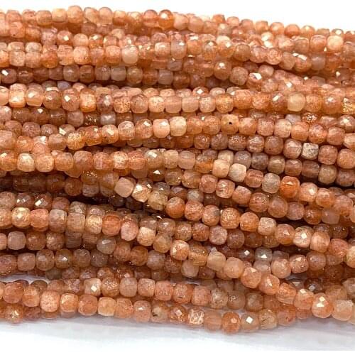 Veemake Gold Sunstone Natural Stone Necklace Bracelets Earrings Gemstones Faceted Irregular Cube Small Beads For Jewelry Making