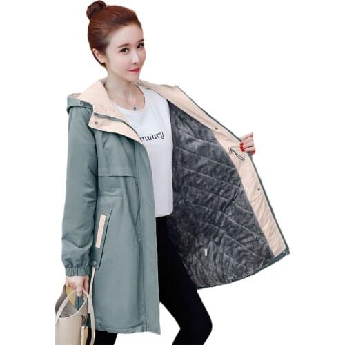 Plus Velvet Windbreaker Female Mid-Long Autumn Winter Korean Trendy Slim Slimming All-Match Outwear Thicking Trench Coat women