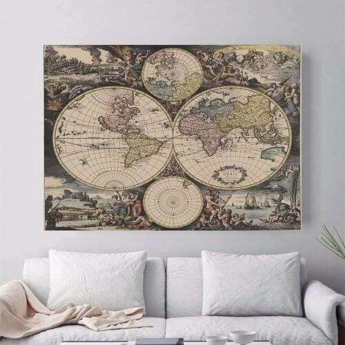 Vintage World Map Canvas Art Print Painting Poster Wall Picture For Living Room Home Decorative Bedroom Decor No Frame
