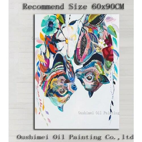 Top Artist Handmade High Quality Modern Bat Oil Painting On Canvas Hand-painted Modern Colorful Fox Oil Painting For Decoration