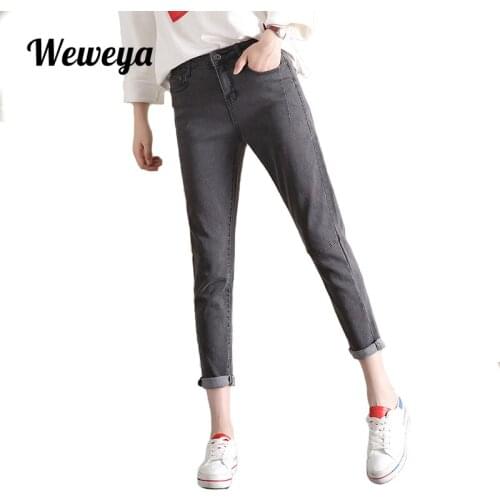 Weweya 2018 Boyfriend Jeans Harem Pants Women Trousers Ankle-Length Black Jeans Vintage Denim Pants High Waist Jeans Plus size