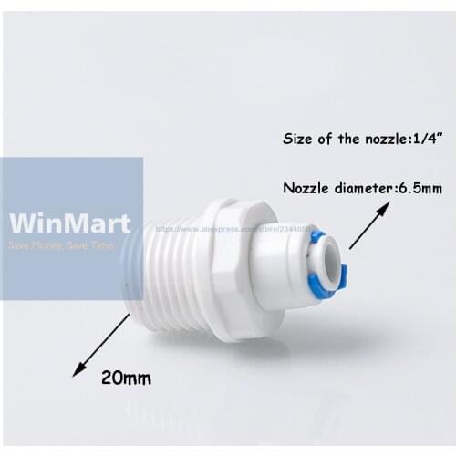 1pc 6.5mm 1/4" OD Tub Quick Pushfit 1/2" BSP Male 20mm Fitting Connection Aquarium RO Water Filter Reverse Osmosis System