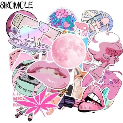 50PCS/lot Cartoon Pink INS Style Girl Stickers For Laptop Moto Skateboard Luggage Notebook Laptop Decal Toy Sticker F3