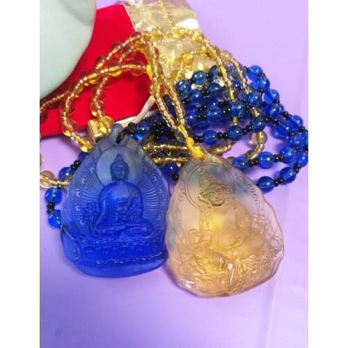 2PCS Greco-Buddhist pocket travel efficacious Mascot Safety Yellow Jambhala the Medicine buddha Crystal Pendant Buddhist Amulet