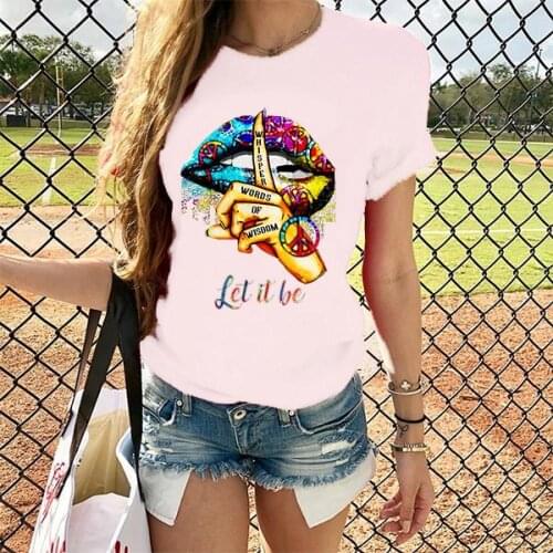 2021 Lips Watercolor Graphic T Shirt lip Women Tops Shirt Base O-neck Sexy Black Tees Kiss lip Funny whisper words Girls Tshirt