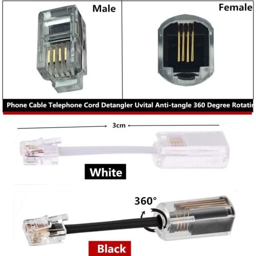 2pcs Telephone Cord Detangler Anti-Tangle Telephone Handset Cable 360 Degree Rotating Landline Swivel Cord Untangler RJ9 4P4C