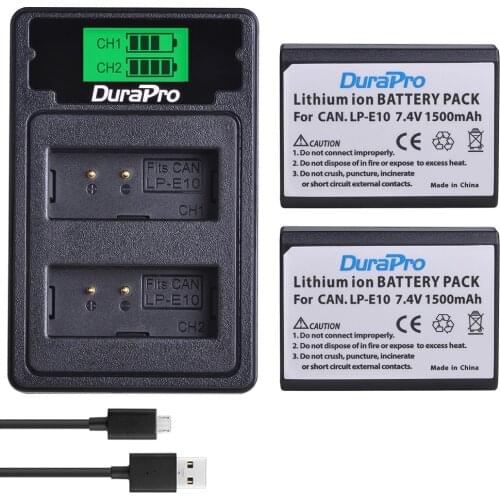 2x 1500mAh LP-E10 LP E10 Camera Li-ion Battery + LCD USB Charger with Type C For Canon 1100D 1200D Kiss X50 X70 Rebel T3 T5