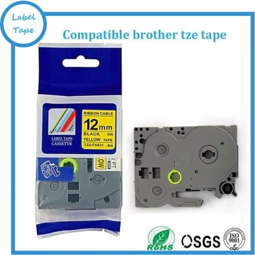 3PCS TZE FX631 Flexible ID Tapes for Brother Ptouch TZ TZe Label Tapes Tz-fx631 Tze-fx631 12mm Black on Yellow (Freeshipping)
