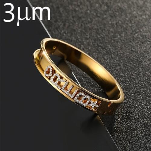 3UMeter 2020 New DIY Letter Bangles for Women Custom Name Cuff Bangles Bracelet Stainless Steel 3A Zircon Bangles Gold