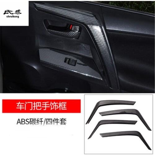 4pcs/Lot ABS Carbon Fiber Grain Interior Door Armrest Decoration Cover For 2014-2018 Toyota RAV4 Car Accessories