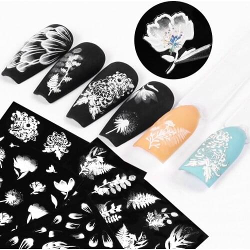 4pcs/lot Flowers Nail Stickers Leaf Geometry Transfer Slider Charms Manicure Nail Art Decorations Wraps