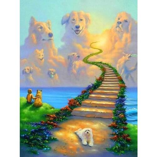 5D DIY Diamond Painting Ladder Scenery Diamond Embroidery Dogs Full Cross Stitch Needlework Home Decor Round drill gift