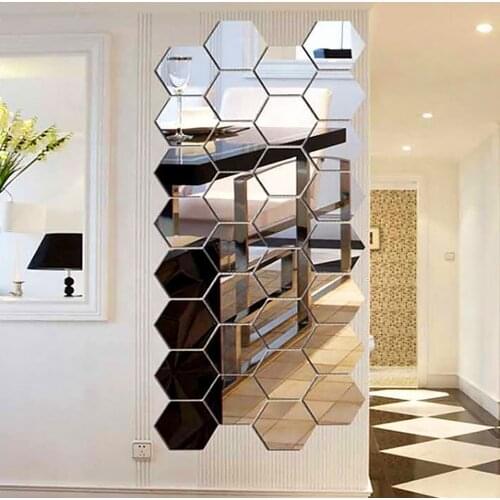 48pcs 46*40*23mm Acrylic Mirror Wall Sticker Home Decor DIY TV Background Bathroom Stickers Bedroom Home Decoration Mirror