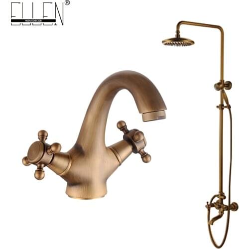 Antique Brass Bathroom Rain Shower Set Rainfall Bath Shower Faucet Antique Bronze Finished with Bathroom Basin Faucet EL4006/2