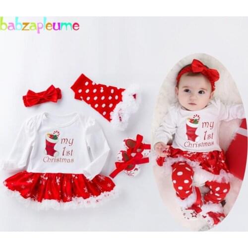 Baby Christmas Outfits Cartoon Cute Cotton Bodysuits+Stockings+Socks+Headband Newborn Clothes Infant Girls Clothing Sets BC1795