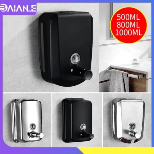 Soap Dispenser Wall Mounted Stainless Steel Bathroom Shower Gel Shampoo Liquid Soap Dispenser Bottles Kitchen Dispenser Black