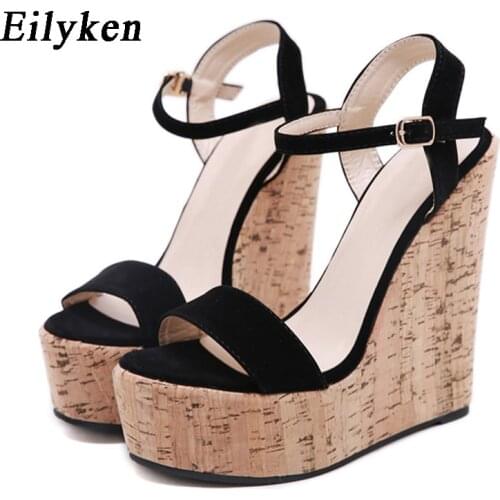 Eilyken Summer Fashion Peep Toe Women Wedges Platform Sandals Shoes Roman Leisure Black Ankle Buckle Strap High heels Sandals