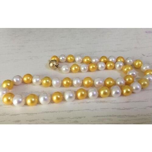 Elegant 36inch 10-11 mm round white multicolor gold pearl necklace