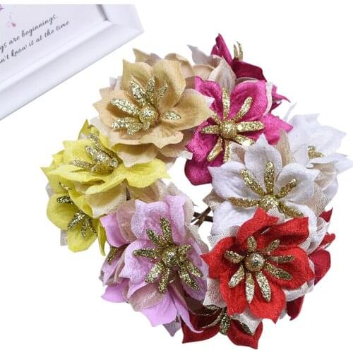 6/9/15pcs Glitter Artificial Silk Rose Fake Flower For Wedding Bride Bouquet Christmas Party Home Decoration Supplies DIY Wreath