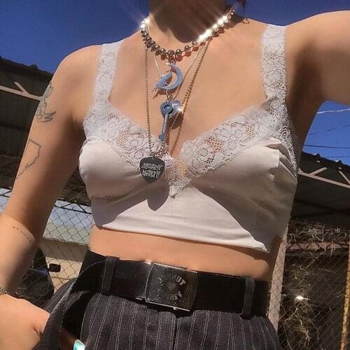 Summer Sexy Lace Camis Top Women’s Fashion Solid Color Camisole Sexy Lace Stitching V-neck Slimming Exposed Navel Top Tanks