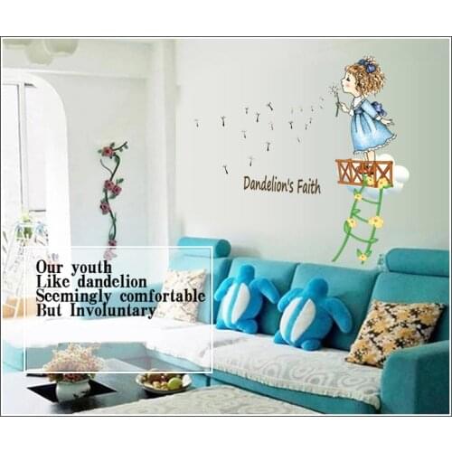 Cute Girl Blow Dandelion Bedroom For Children Wall Sticker Fashion TV Background Wall Poster Beautiful Wallpaper Home Decoration