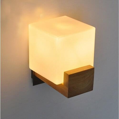 Minimalism Nordic Glass Wall Light Modern Style Creative Wooden Balcony Lamp Art Study Stairs Led Wall Sconce Free Shipping