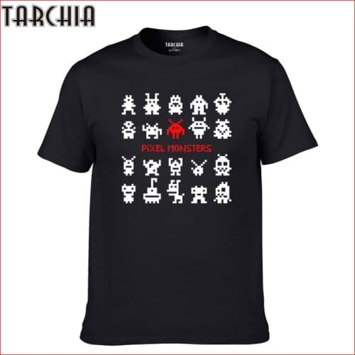 TARCHIA 2021 Homme Boy Men T-Shirts Male Pixel Space Monsters Vintage New TShirt Cotton Casual Tops Tee Short Sleeve Summer