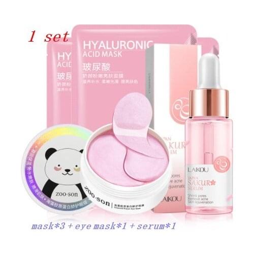 Face Skin Care Set Cherry Blossom serum Moisturizing Collagen Eye Patches & Face Serum & Facial Mask Beauty Makeup cosmetics
