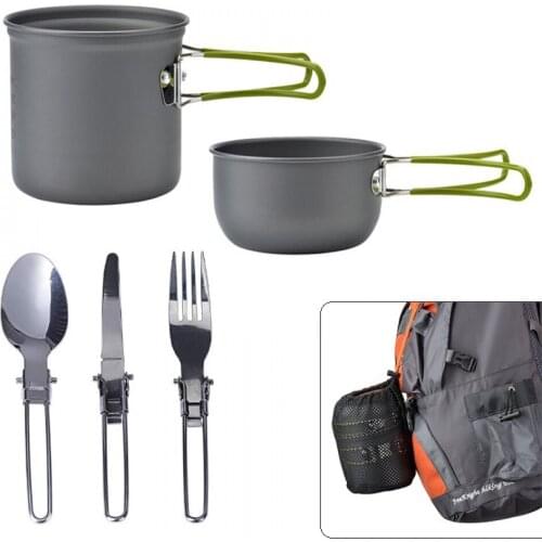 Outdoor Camping Cookware Kit Aluminum Cooking Pots Set Water Kettle Pan Travelling Hiking Picnic Tourist Tableware Equipments