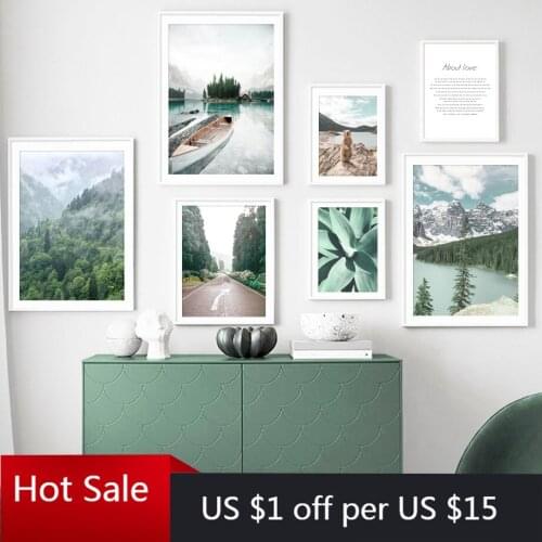 Forest Mountain Lake Tree Squirrel Leaves Prints Art Canvas Painting Wall Decor Pictures For Home Posters Aesthetic Room Decor