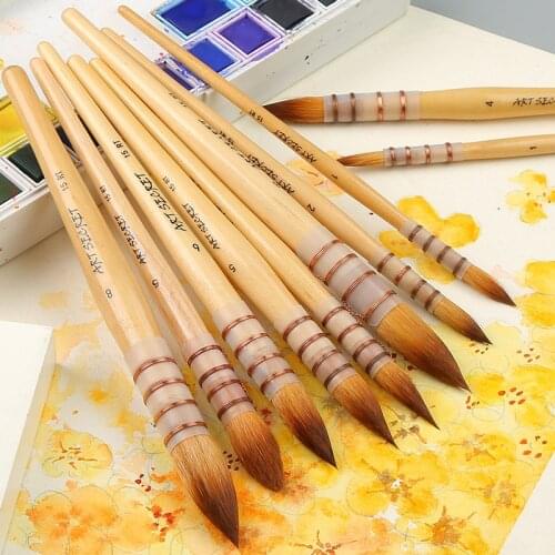 Imported Nylon Hair Artist Watercolor Paint Brush For Watercolor Solid Wood Water Color Painting Brush Wash/Mop Pen Art Supplies