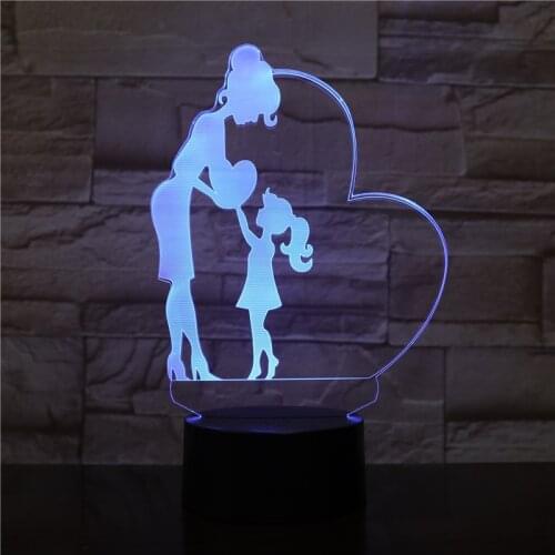 Mom and daughter Girl Love Heart Figure USB 3D LED Night Light girls Kids Baby birthday Gifts decorative lights Table Lamp 2474