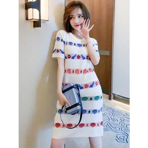 Top Quality Round neck contrast jacquard knitting new summer T-shirt