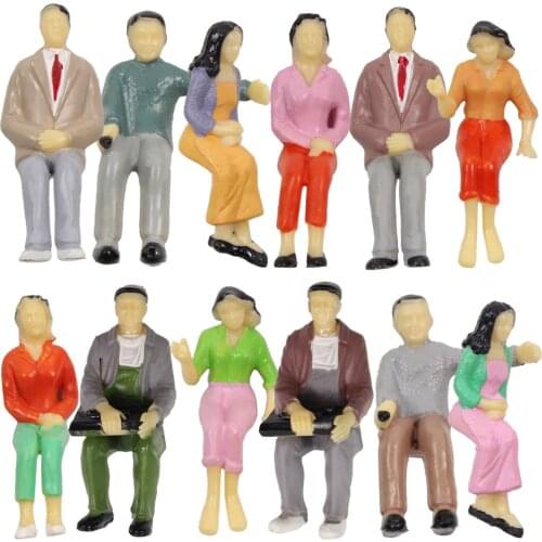 P25S 12pcs Model Trains All Seated G Scale 1:25 Painted Figures Sitting People 6 Different Poses
