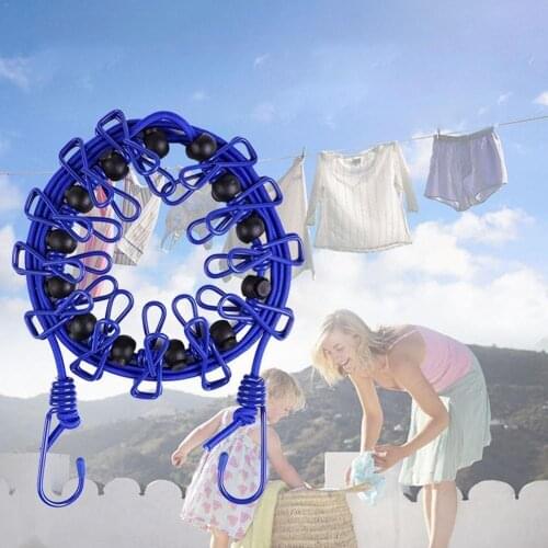 Portable Travel Clothesline for Hotel Camping Indoor Outdoor Adjustable End Hooks 12 Clothespin Movable Locking Beads