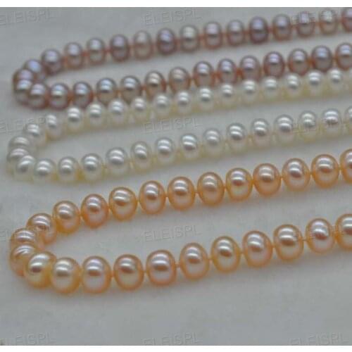 Stunning luster genuine freshwater pearl necklace 7-8mm various color