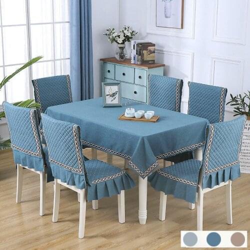 Simple Solid 13pcs/Set Table Cloth Set With Chair Covers Elegant Cushion Home Banquet Decor Nordic Plaid Rectangular Tablecloth