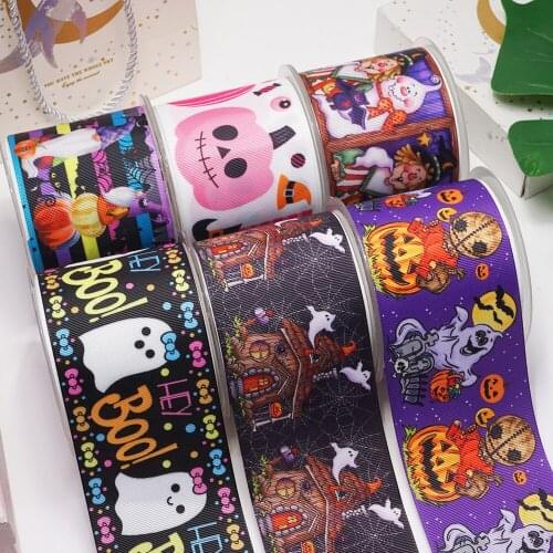 DIY Handmade Materials Printed Halloween Grosgrain Ribbon 50 Yard Per Size 56363