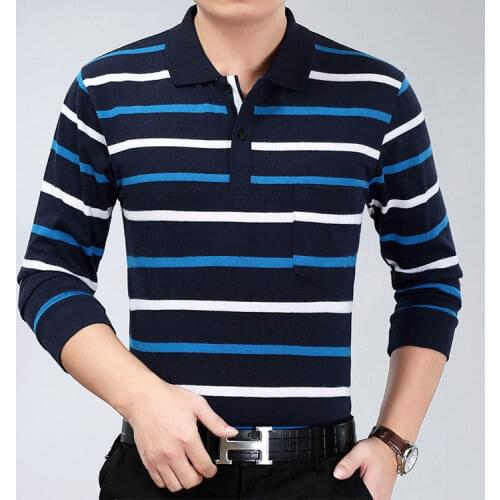 Polo Shirt Men Long Sleeve Striped Plus Size 4XL Casual Men Fashion T Shirt for Man Polo Shirt Dress Shirt Blue Grey Black