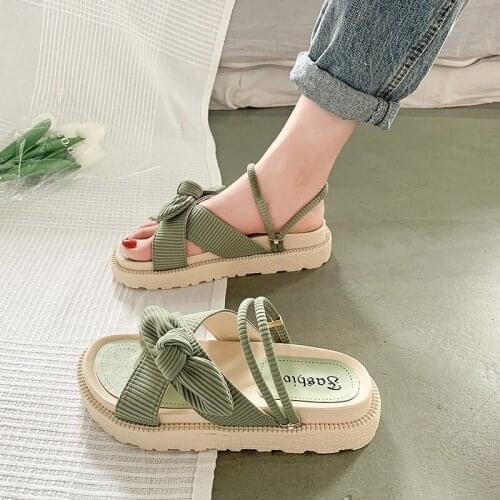 Women Cotton Fabric Slippers Platform Solid Color Casual Outdoor Summer Green Black Sandals Fashion Ladies Footwear Size 34-39