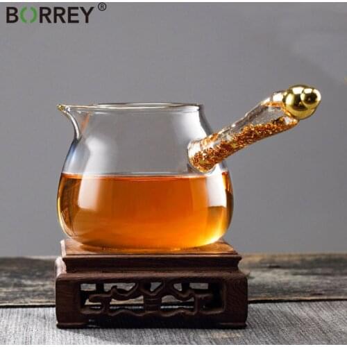 BORREY Hammer Pattern Glass Teapot Hand Made Flow Gold Handle Heat-resistant Glass Tea Kettle Coffee Mug Pot Puer Kung Fu Teapot