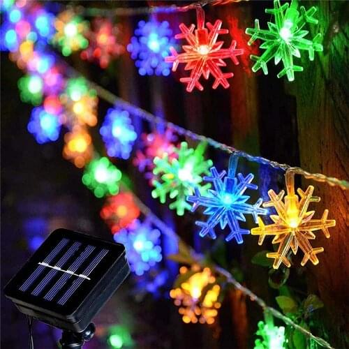 LED Solar Christmas String Lights Snowflake Outdoor Waterproof Powered Fairy String Lights For Home Garden Parties Patio Yard
