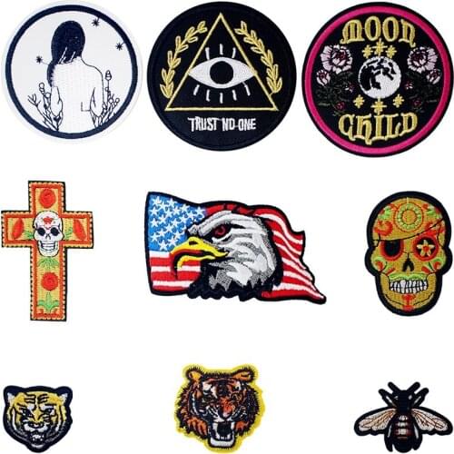 Dark Life Dark Forces Evil Embroidered Iron on Patches for Clothing DIY Stripes Clothes Patchwork Sticker Custom Applique