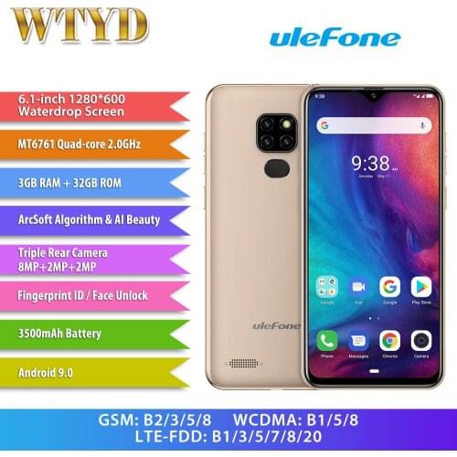 Ulefone Note 7P 3GB 32GB Quad Core MT6580 Android 9.0 4G Mobile Phone 6.1" 3500mAh Face Unlock OTG Triple Rear Camera Smartphone