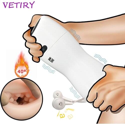 VETIRY Automatic Heating Male Masturbator Cup Realistic Tip of Mouth Vagina Pocket Pussy Blowjob Stroker Vibrating Oral Sex Toy